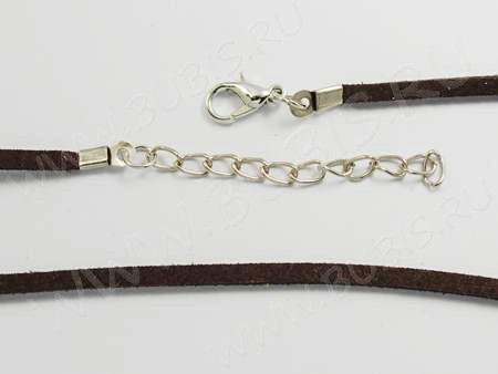 Шнур с замочком 09 "замшевый" плоский 2,5*1мм тёмно-коричневый (45см)