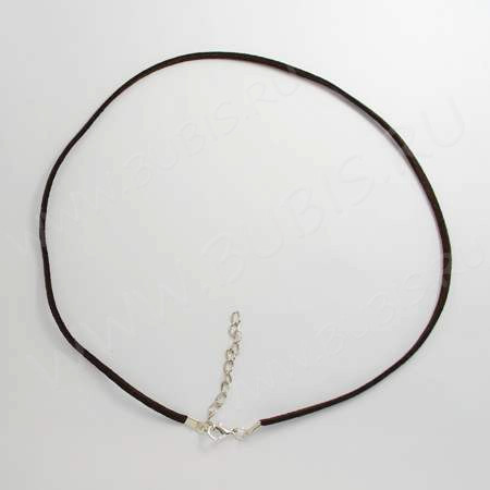 Шнур с замочком 09 "замшевый" плоский 2,5*1мм тёмно-коричневый (45см)