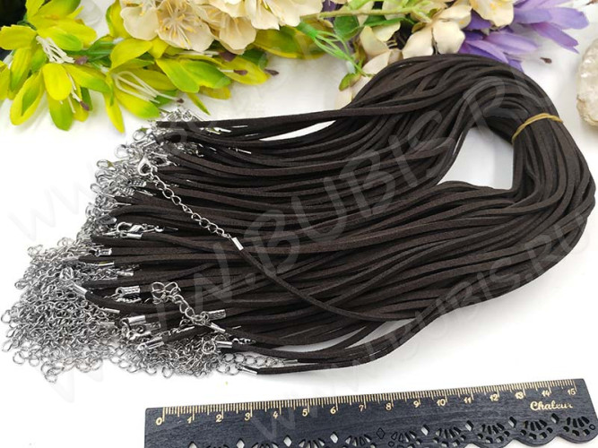 Шнур с замочком 09 "замшевый" плоский 2,5*1мм тёмно-коричневый (45см)