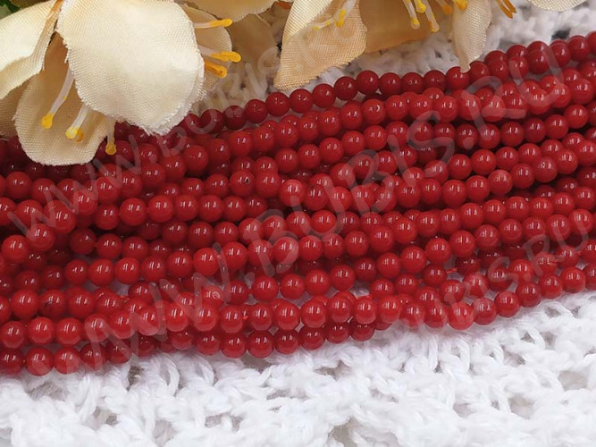 (ОПТ) Бусина округлая 2-3мм Коралл т.красный натуральный (камни) (НИТЬ)