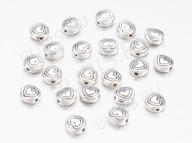Бусина 203 с Сердечком 01 6,5*6,5*3мм античное серебро (литьё) (10шт.)