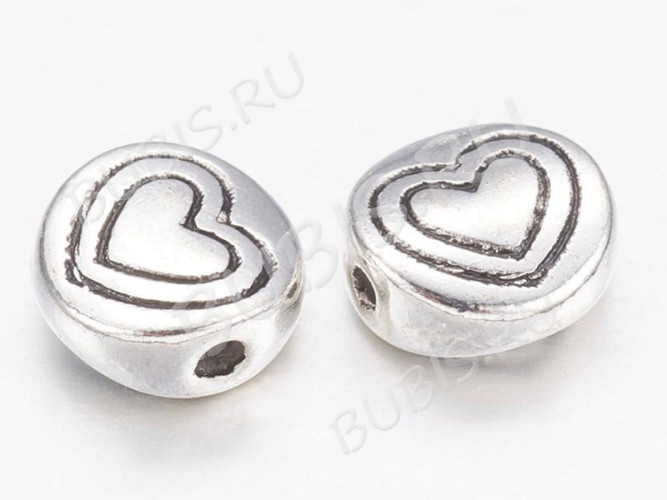 Бусина 203 с Сердечком 01 6,5*6,5*3мм античное серебро (литьё) (10шт.)
