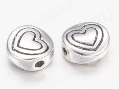 Бусина 203 с Сердечком 01 6,5*6,5*3мм античное серебро (литьё) (10шт.)