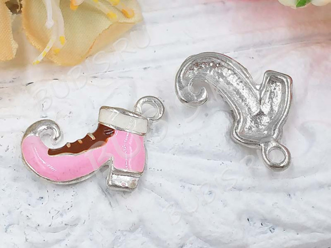 Подвеска Ботинок 01 15,5*13*3мм розово-белый (цветные подвески)