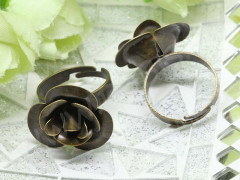 Основа (заготовка) для кольца 108 17мм с Розой античная бронза (Brass и Iron)