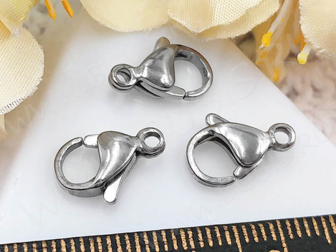 (СКИДКИ!!!) Замочек карабин №086 13*8,5*4мм цвет платины (Хирургическая сталь)(10шт)