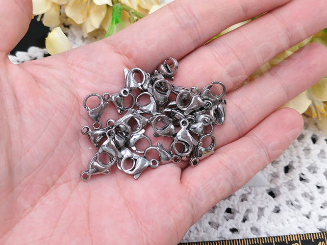 (СКИДКИ!!!) Замочек карабин №086 13*8,5*4мм цвет платины (Хирургическая сталь)(10шт)