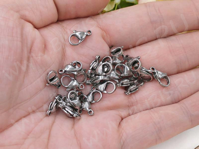 (СКИДКИ!!!) Замочек карабин №086 13*8,5*4мм цвет платины (Хирургическая сталь)(10шт)