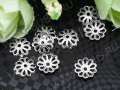 (СКИДКИ!!!) Шапочка тонкая 014 ажурная простая тип 2 8,5*8,5*1,5мм серебристая (Iron) (имитация скани) (50шт)