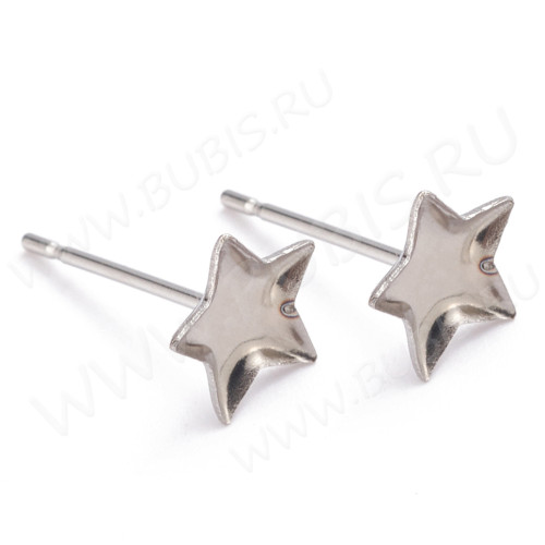 Пуссеты ("гвоздики") №194 (с сеттингом звезда 7*7мм) 12,5*7*0,6мм цвет платины (Хирургическая сталь) (1 пара)