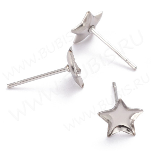 Пуссеты ("гвоздики") №194 (с сеттингом звезда 7*7мм) 12,5*7*0,6мм цвет платины (Хирургическая сталь) (1 пара)