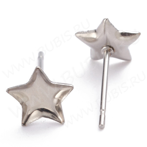 Пуссеты ("гвоздики") №194 (с сеттингом звезда 7*7мм) 12,5*7*0,6мм цвет платины (Хирургическая сталь) (1 пара)