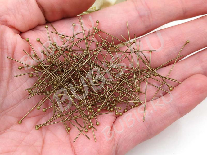 Штифт с ШАРИКОМ 35*0,5мм античная бронза светлая (Brass) (10шт.)