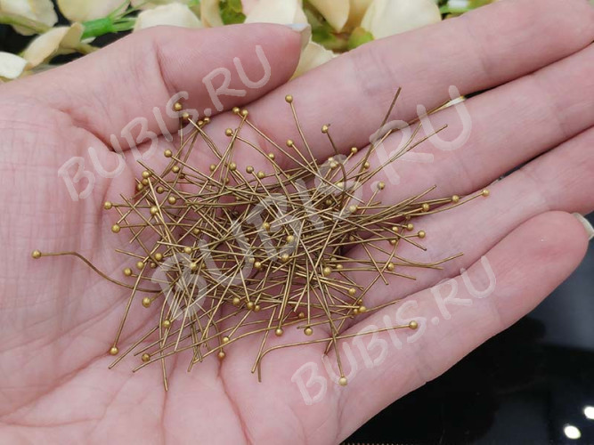 Штифт с ШАРИКОМ 35*0,5мм античная бронза светлая (Brass) (10шт.)