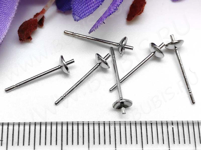 Пуссеты ("гвоздики") №202 с воронкой 4мм и штырьком 15,5*4*0,7мм цвет платины (Хирургическая сталь) (1 пара)