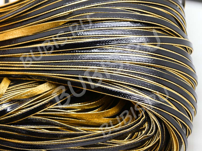 Шнур кожаный 26 мягкий кожзам полоска 3*1мм чёрно-золотистый (1м)