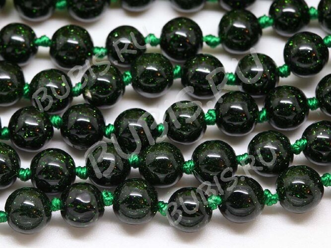 Бусина округлая 6мм Авантюрин тёмно-зелёный имит. (камни) (НИТЬ)