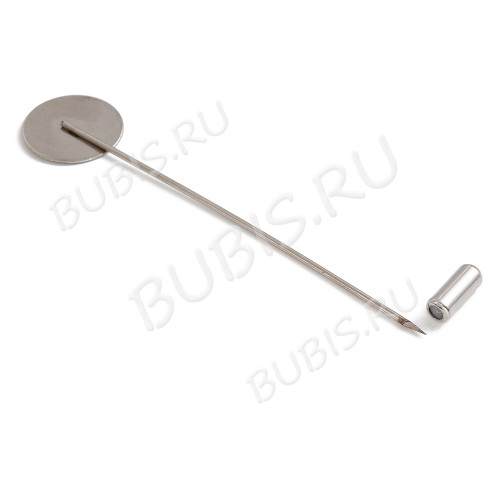 Основа (заготовка) для броши №133 Шляпная булавка с площадкой круг 15мм и заглушкой 70*15*0,9мм цвет платины (Хирургическая сталь)