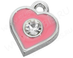 Подвеска Сердечко 29 со стразом 13*11*2,8мм розовое (цветные подвески)