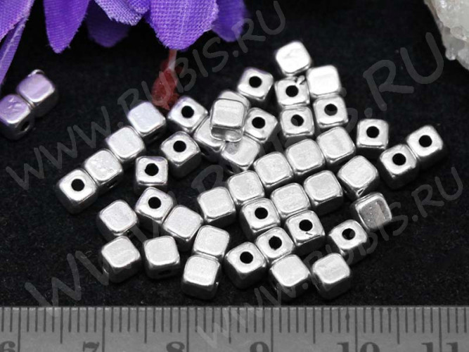 Бусина 103 Кубик маленький 4*4*4мм античное серебро (литьё) (10шт.)
