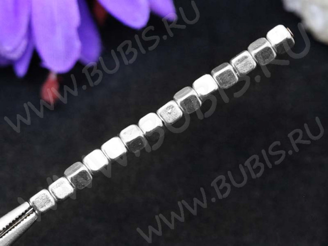 Бусина 103 Кубик маленький 4*4*4мм античное серебро (литьё) (10шт.)