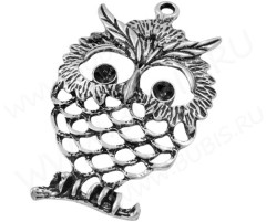 Подвеска Сова 06 огромная 56,5*36*6,5мм античное серебро (литьё)
