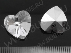 Хрустальная подвеска 10 Сердечко 14*14*8мм прозрачное, одна сторона - посеребрённая (имитация Сваровски)