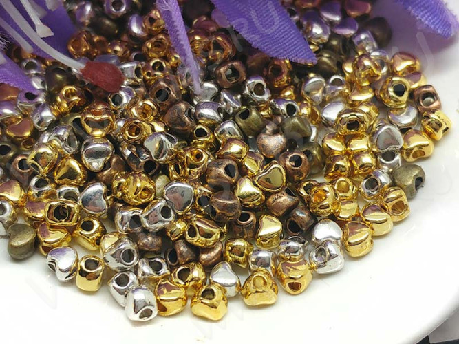 Бусина 091 Сердечко маленькое 4*3*3мм МИКС (литьё) (20шт.)