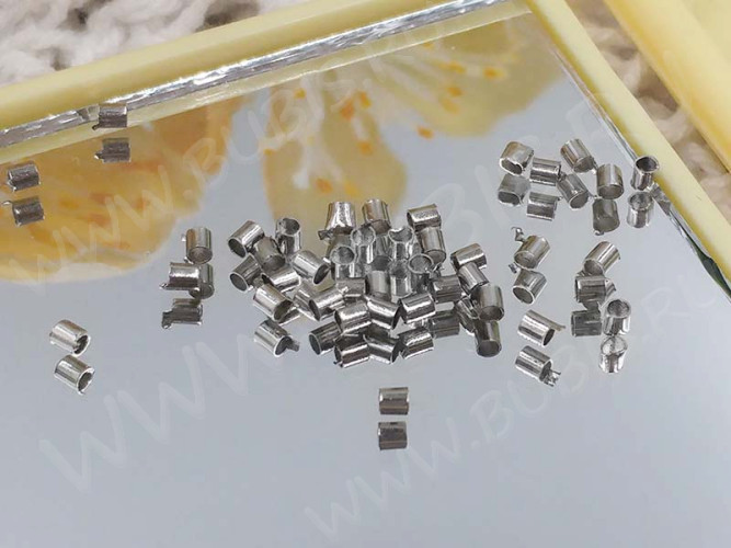 Зажимные бусины 01 трубочки 1,5-2мм цвет платины (Brass) (2г. ок.300шт.)