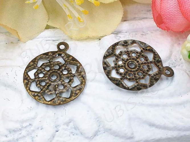 (СКИДКИ!!!) Декоративный элемент 092 подвеска Круг ажурный 16,5*13,8*0,5мм античная бронза (Iron) (имитация скани) (10шт.)