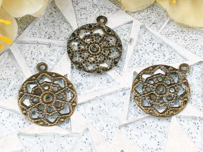 (СКИДКИ!!!) Декоративный элемент 092 подвеска Круг ажурный 16,5*13,8*0,5мм античная бронза (Iron) (имитация скани) (10шт.)