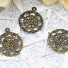 Купить (СКИДКИ!!!) Декоративный элемент 092 подвеска Круг ажурный 16,5*13,8*0,5мм античная бронза (Iron) (имитация скани) (10шт.) с доставкой по России