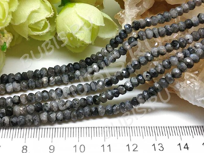 Бусина каменная Рондель 16 ГРАНЁНЫЙ 4*4*2,5мм Ларвикит (Норвежский Лабрадорит) (камни) (10шт.)