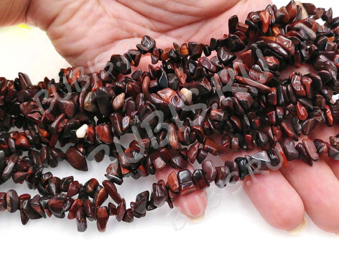 Крошка (галтовка) каменная 166 5-9мм Бычий глаз натуральный (камни) (нить 43-45см)