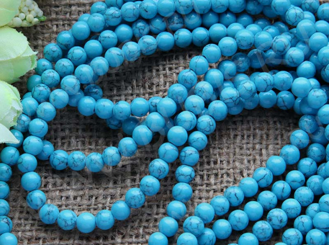 (СКИДКИ!!!) Бусина округлая 6мм Бирюза голубая пресс. (камни) (10шт.)