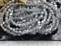 (СКИДКИ!!!) Бусина кристалл Биконус гранёный 4*4мм Хрусталь прозрачно-серебристый непрозрачный (имитация Сваровски) (20шт.)