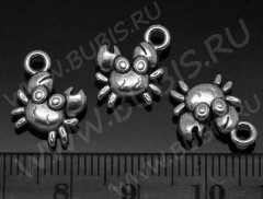 Подвеска Крабик 03 3D двусторонний 12*12*4мм античное серебро (литьё)