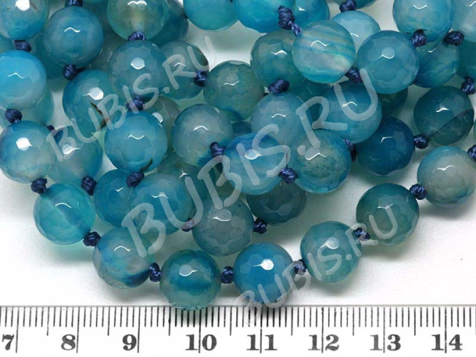 (ОПТ) Бусина округлая ГРАНЁНАЯ 10мм Агат т.голубо-бирюзовый (камни) (НИТЬ)