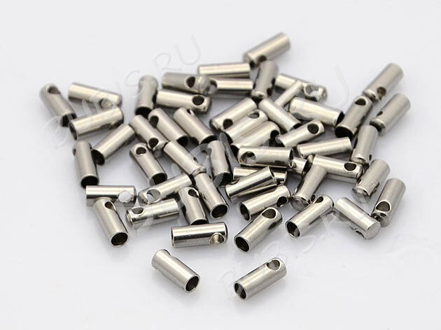 Концевик 098 7,5*2,8*2,8мм для шнура до 2,3мм цвет платины (Хирургическая сталь)