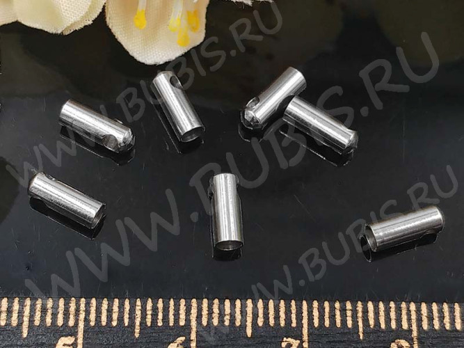 Концевик 098 7,5*2,8*2,8мм для шнура до 2,3мм цвет платины (Хирургическая сталь)