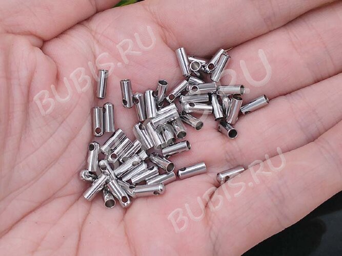 Концевик 098 7,5*2,8*2,8мм для шнура до 2,3мм цвет платины (Хирургическая сталь)