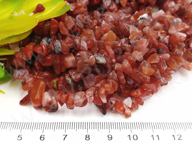 Крошка (галтовка) каменная 224 5-9мм Карнелиан (Сердолик) натуральный (камни) (длинная нить прим. 80см)