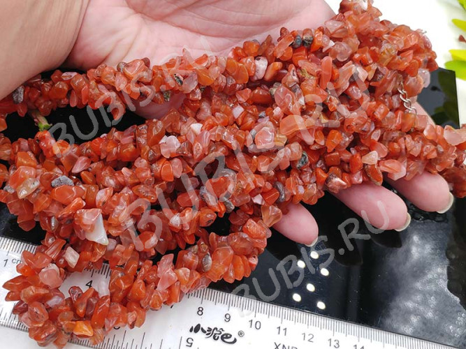 Крошка (галтовка) каменная 224 5-9мм Карнелиан (Сердолик) натуральный (камни) (длинная нить прим. 80см)