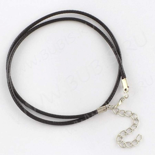 Шнур с замочком 22 вощёный полиэстеровый "корейский" круглый 2мм тёмно-коричневый (43см)