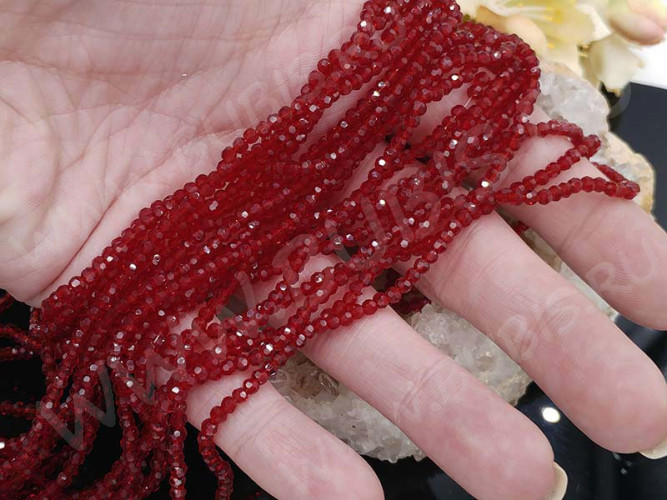 (СКИДКИ!!!) Бусина кристалл гранёный абакус 3*3*2мм рубиновый прозрачный (имитация Сваровски) (НИТЬ)
