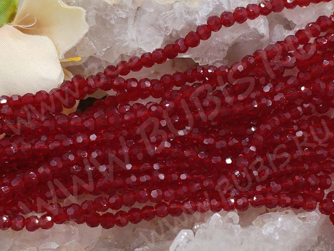 (СКИДКИ!!!) Бусина кристалл гранёный абакус 3*3*2мм рубиновый прозрачный (имитация Сваровски) (НИТЬ)