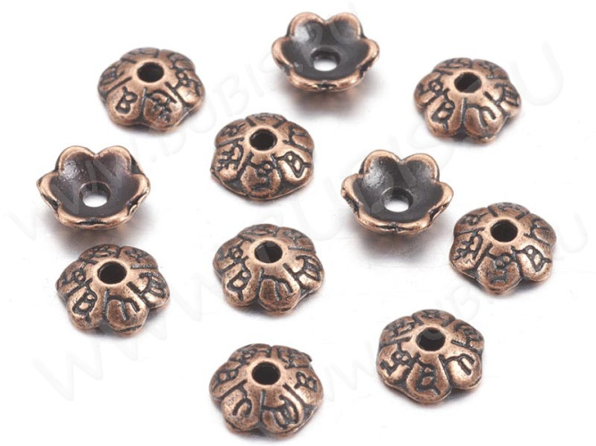 259 Шапочка маленькая с символами 6*6*1,8мм античная медь (литьё) (20шт)