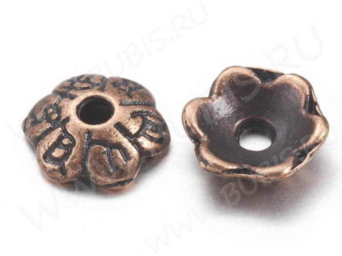 259 Шапочка маленькая с символами 6*6*1,8мм античная медь (литьё) (20шт)