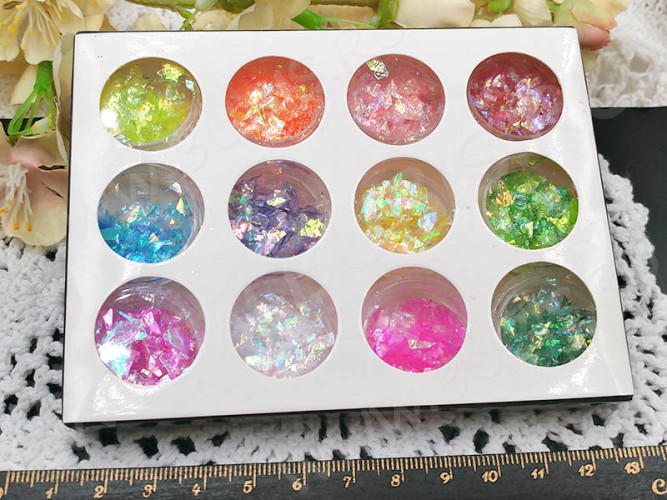 Наполнение для смолы и бутылочек 091 комплект хлопьев слюды пластиковой МИКС (декор)