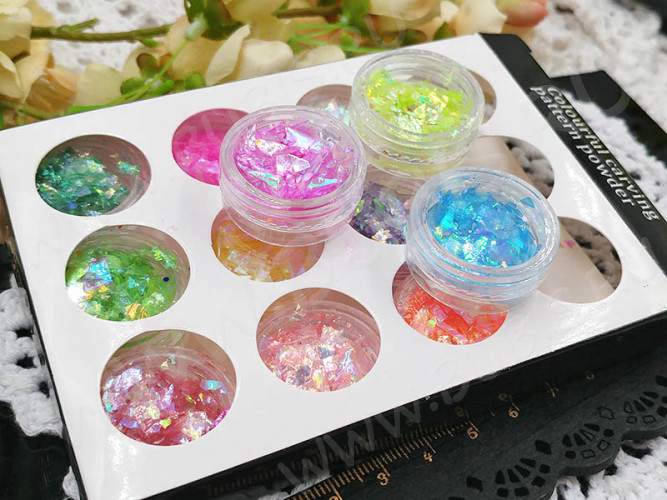 Наполнение для смолы и бутылочек 091 комплект хлопьев слюды пластиковой МИКС (декор)